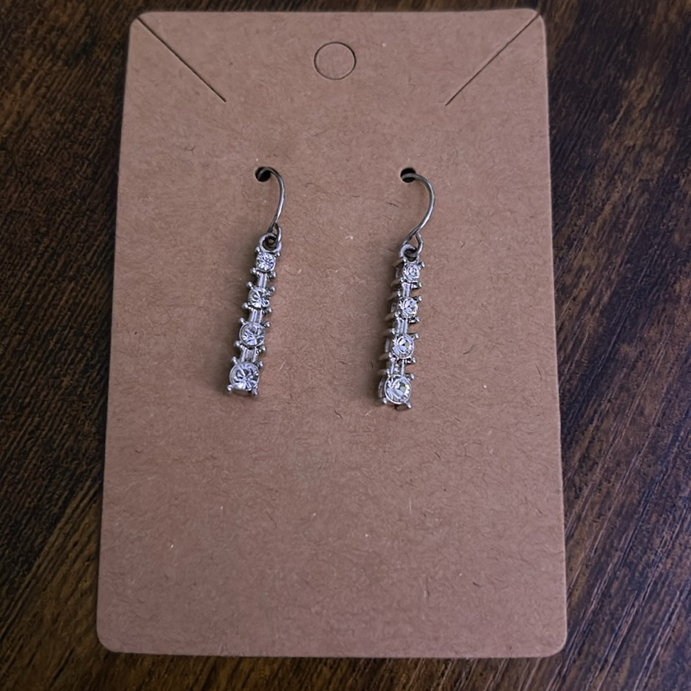 Silver Crystal Linear Drop Earrings - Elegant Dangle Style